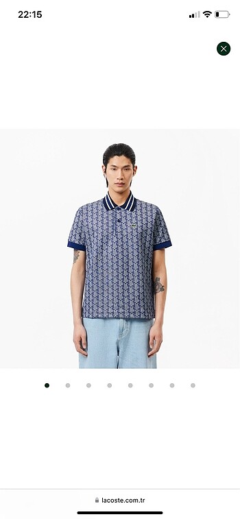 Erkek lacoste Classic fit monogram lacivert polo t-shirt