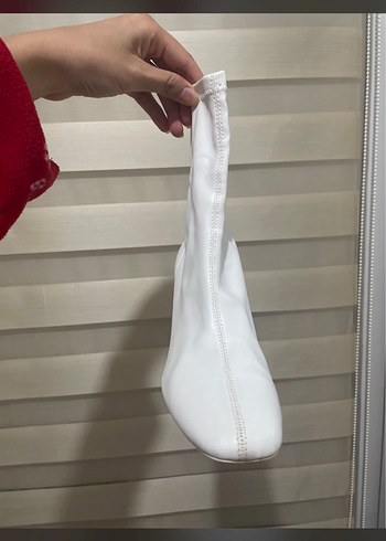 Beyaz Deri Kadın Topuklu Bot - Görsel 5