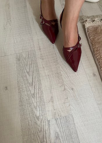 Bordo Deri Tokalı Stiletto Topuklu Kadın Ayakkabı - Görsel 3