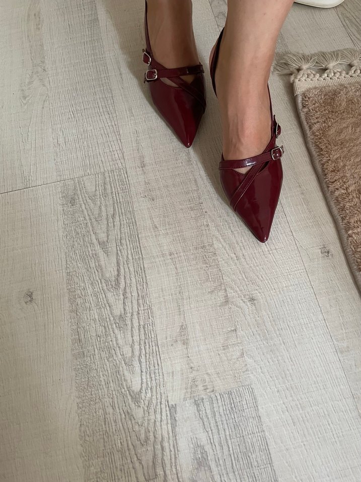 Bordo Deri Tokalı Stiletto Topuklu Kadın Ayakkabı - Görsel 3