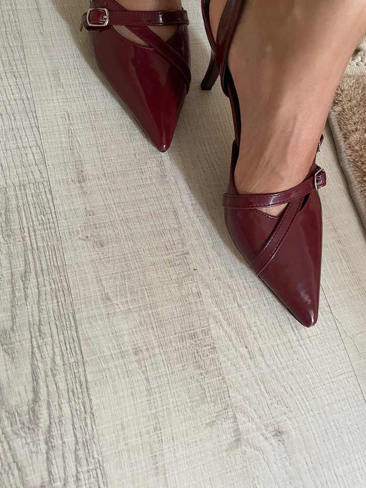 Bordo Deri Tokalı Stiletto Topuklu Kadın Ayakkabı - Görsel 2