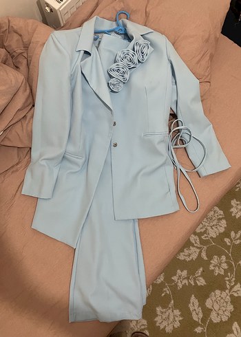 Mavi ahel tasarım takımı ceket ve pantalon - Görsel 7