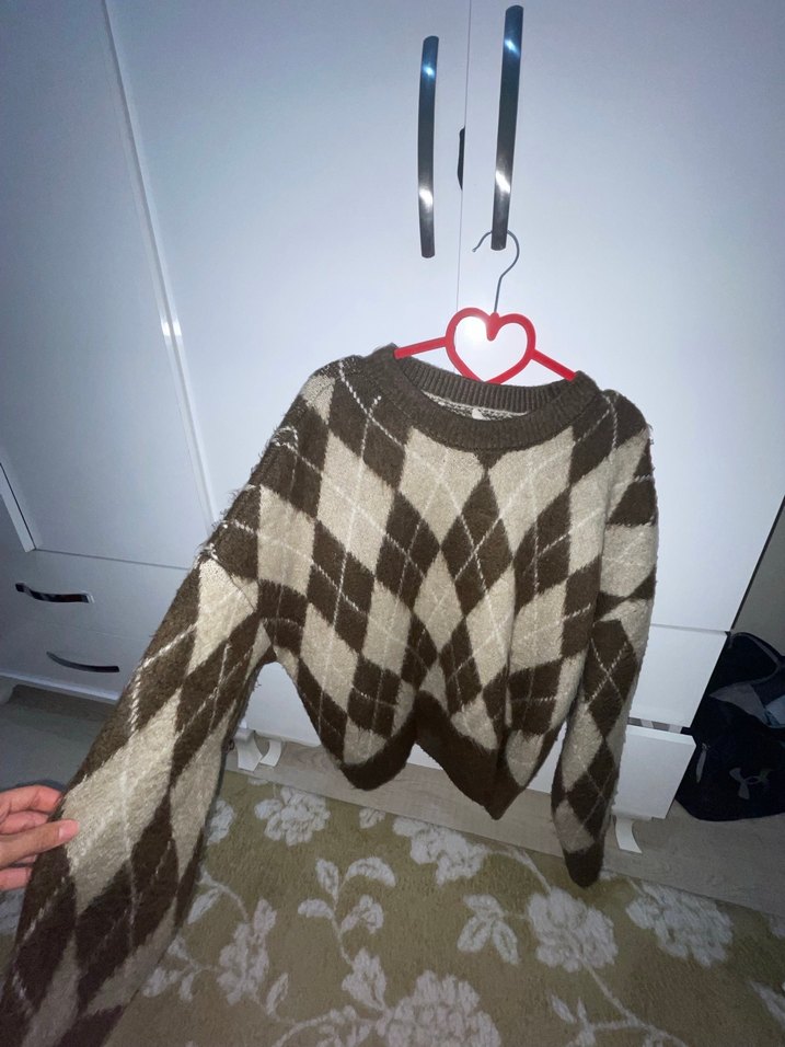 Bohem Kahverengi Triko Kadın Kazak - Görsel 2