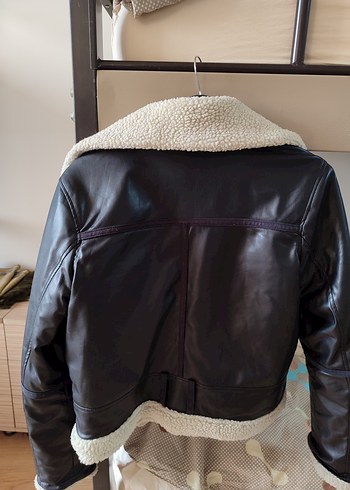 Siyah Kürklü Deri Biker Ceket - Görsel 2
