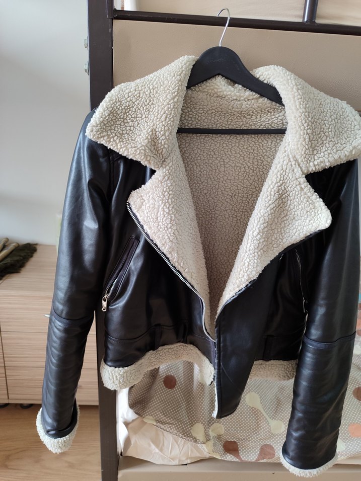 Siyah Kürklü Deri Biker Ceket - Görsel 3