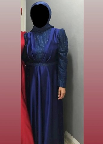 Uzun Kollu Drapeli Lacivert Tesettür Abiye