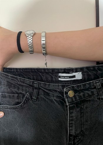 Gri Batik Desenli Salaş Kadın Kot Pantolon - Görsel 2