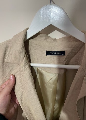 Bej Keten Düğmeli Kadın Blazer Ceket - Görsel 2