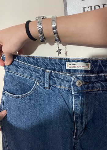 Kadın Kemerli Mavi Bol Kesim Kot Pantolon - Görsel 2