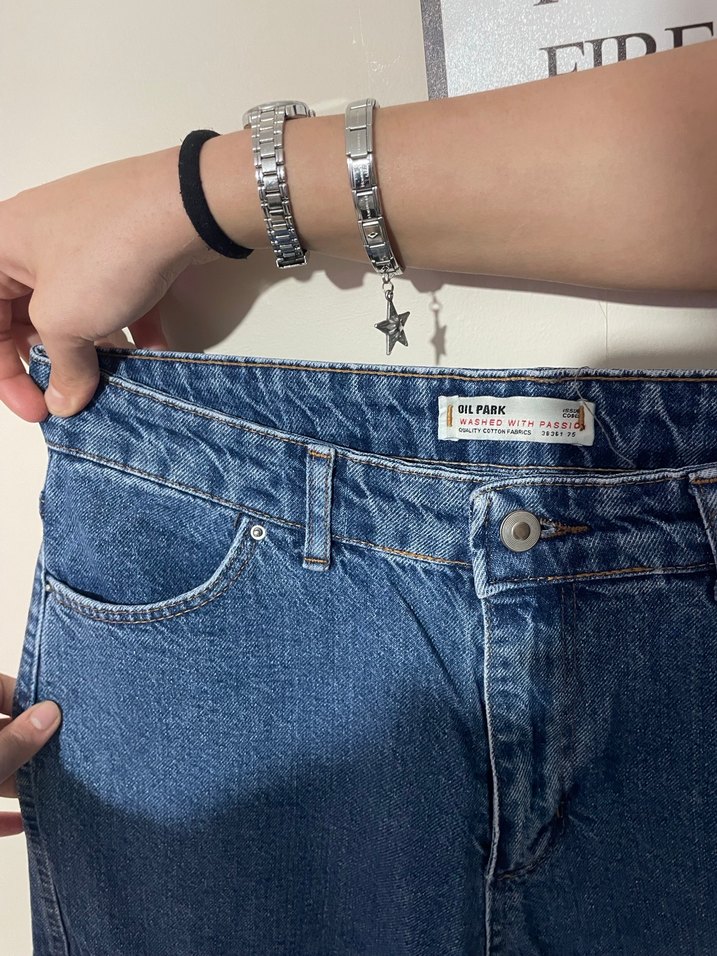 Kadın Kemerli Mavi Bol Kesim Kot Pantolon - Görsel 2