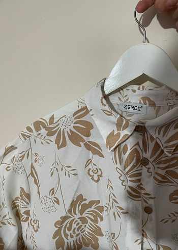 Bej Çiçekli Bohem Kadın Keten Gömlek - Görsel 2