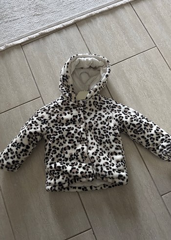 24-36 Ay Beden Kız Çocuk Leopar Desenli Kapüşonlu Mont