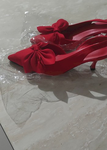 Kırmızı Fiyonklu Stiletto Kadın Abiye Ayakkabı