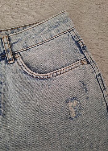 36 Beden gri Renk Gri Bol Kesim Mini Denim Şort