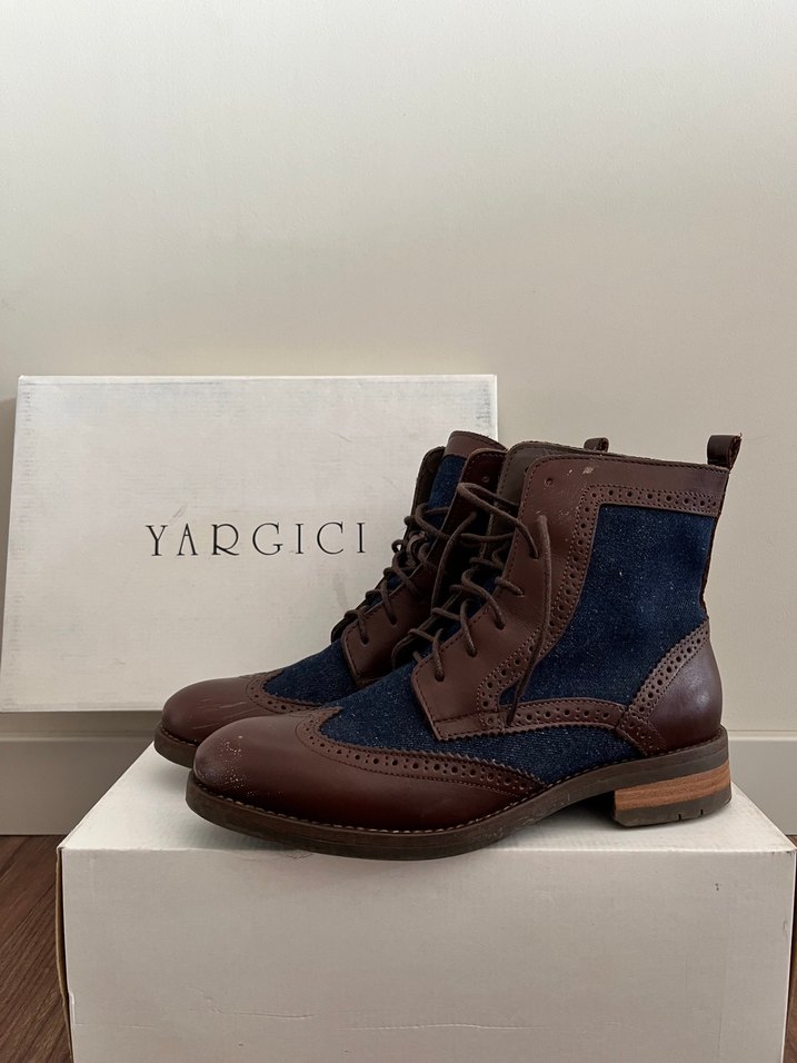 Kahverengi Denim Kadın Dolgu Topuklu Bot - Görsel 2