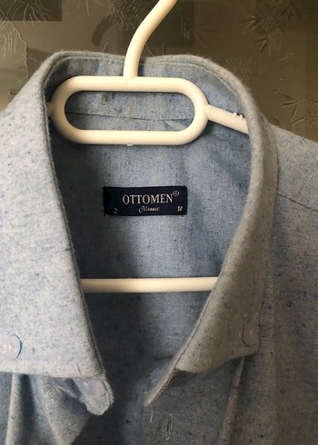 Mavi Keten Erkek Gömlek, Uzun Kollu, Düğmeli - Görsel 2