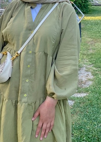 Diğer Kadın Haki Düğmeli Uzun Rahat Elbise
