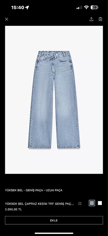 Zara yüksek bel çapraz kesim trf jean pantolon