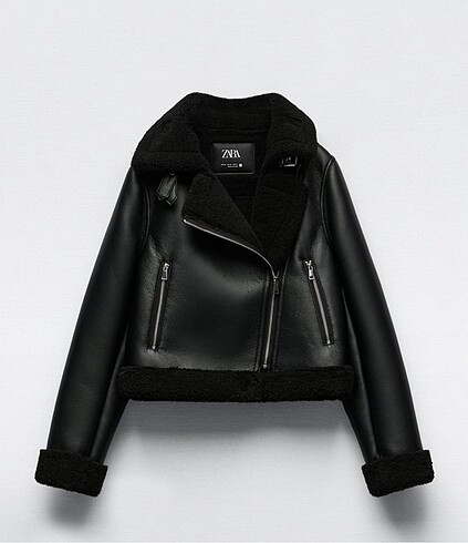 Zara Siyah deri biker ceket mont