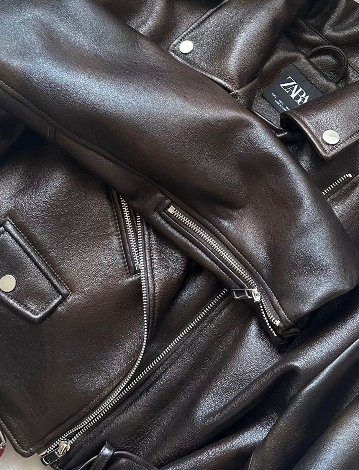 Zara parlak kahverengi deri ceket - Görsel 2