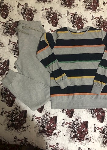 Erkek Gri Çizgili Sweatshirt ve Eşofman Takımı - Görsel 6