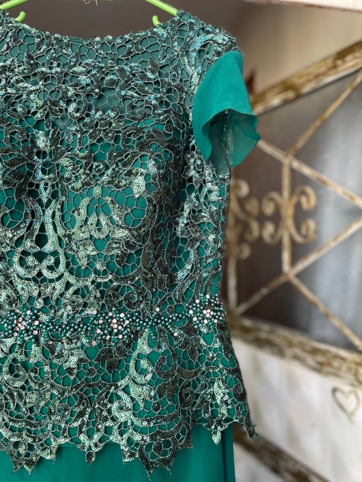 Turkuaz Desenli Uzun Kadın Abiye Elbise - Görsel 3