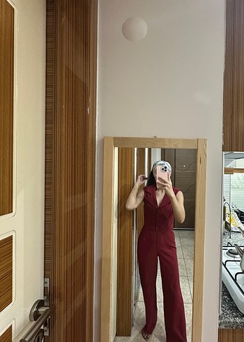 xs Beden Bordo V Yakalı Tulum