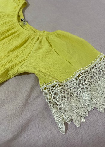 Sarı Dantel Detaylı Bohem Mini Bluz - Görsel 4