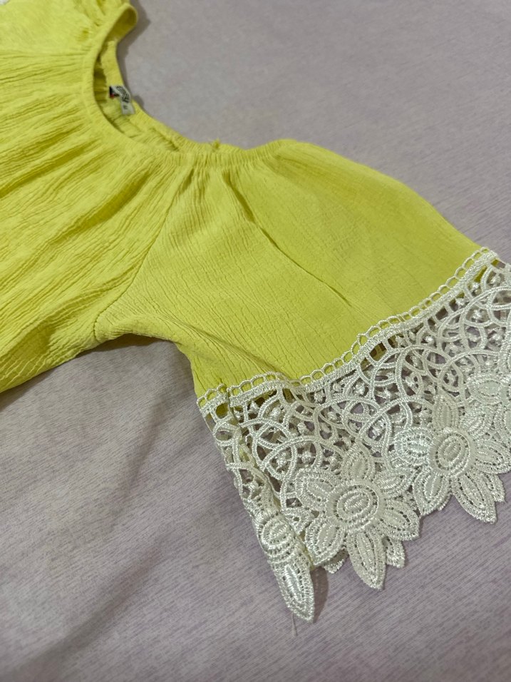 Sarı Dantel Detaylı Bohem Mini Bluz - Görsel 4