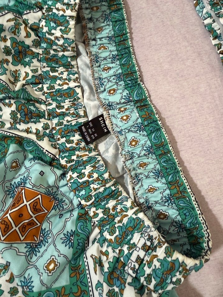 Dantel Detaylı Turkuaz Desenli Bohem Takım - Görsel 2