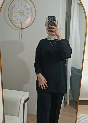 Siyah Kadın Salaş Tunik, Uzun Kollu ikili takım - Görsel 3