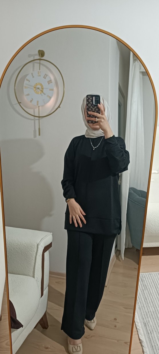 Siyah Kadın Salaş Tunik, Uzun Kollu ikili takım - Görsel 3