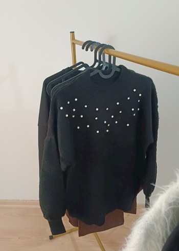 Nakışlı Siyah Kadın Triko Kazak - Görsel 3