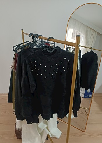 Nakışlı Siyah Kadın Triko Kazak - Görsel 2