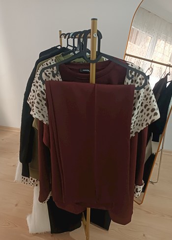 Bordo Leopar Desenli ikli takım  - Görsel 2