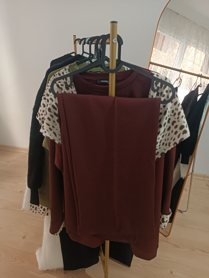 Bordo Leopar Desenli ikli takım  - Görsel 2