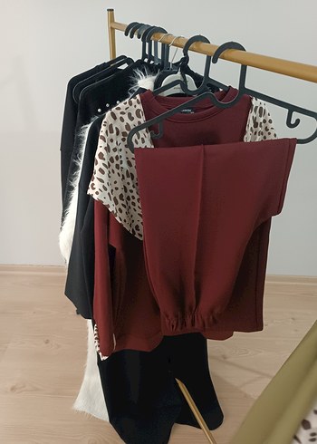 M'S BUTİK Bordo Leopar Desenli Midi Kadın Robe ikli takım  - Görsel 3