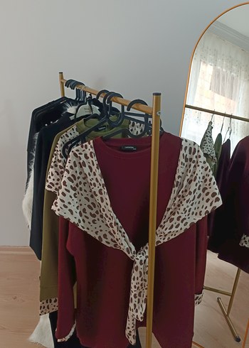 M'S BUTİK Bordo Leopar Desenli Midi Kadın Robe ikli takım  - Görsel 2