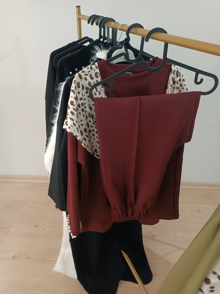 M'S BUTİK Bordo Leopar Desenli Midi Kadın Robe ikli takım  - Görsel 3