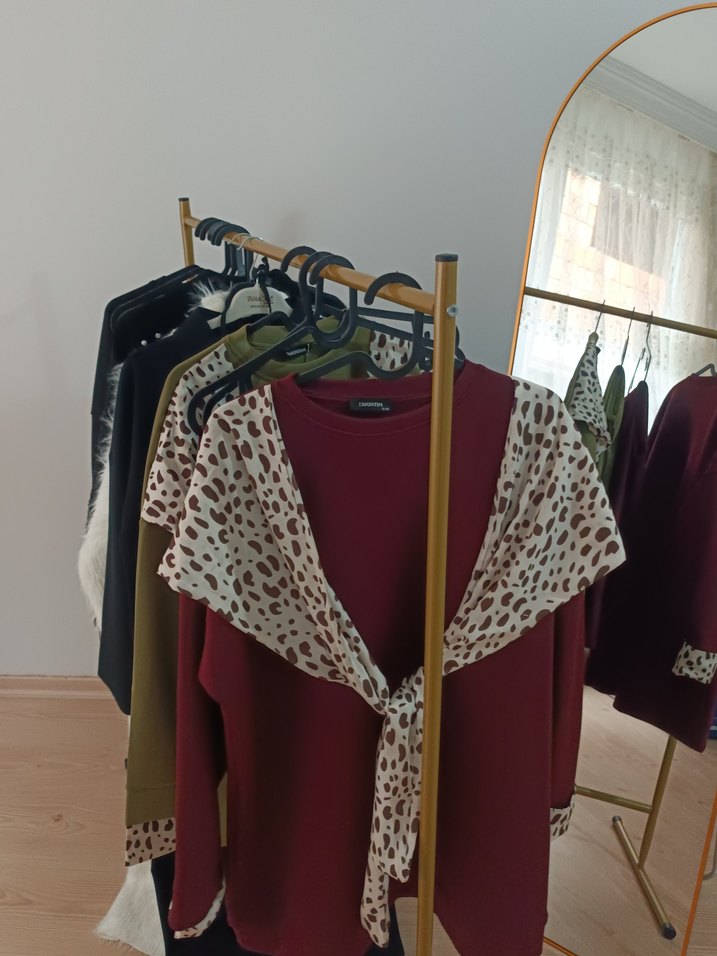 M'S BUTİK Bordo Leopar Desenli Midi Kadın Robe ikli takım  - Görsel 2