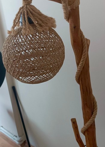 Bej Doğal Ahşap ve İp Lambader - Görsel 3