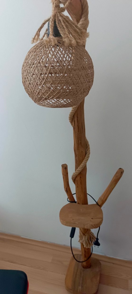 Bej Doğal Ahşap ve İp Lambader - Görsel 2