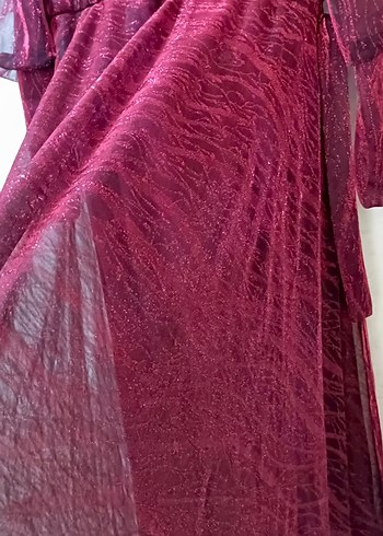 Bordo Uzun Kollu Drapeli Uzun Elbise - Görsel 3