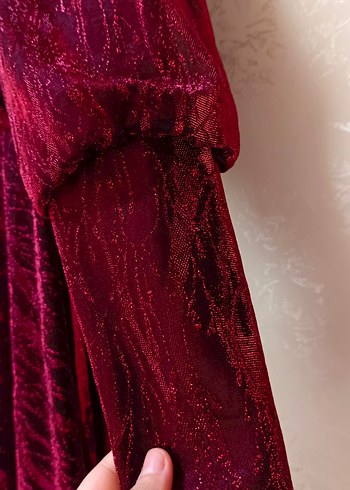 Bordo Uzun Kollu Drapeli Uzun Elbise - Görsel 4