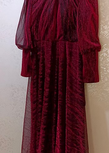 Bordo Uzun Kollu Drapeli Uzun Elbise - Görsel 5