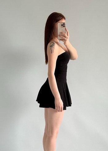 xs Beden siyah Renk Siyah Straplez Şortlu Mini Elbise