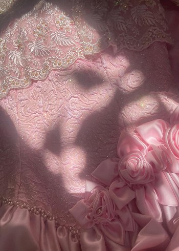 m Beden 33 Yıllık Pembe Vintage Dantel Detaylı Elbise