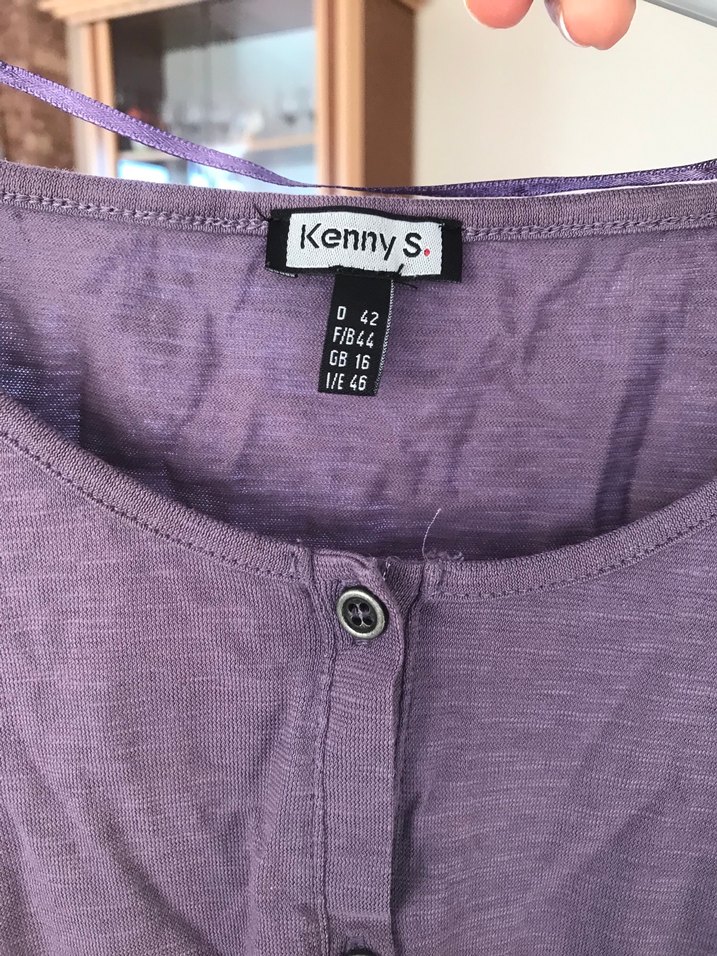 Düğmeli Uzun Kollu Mor Keten Kadın Gömlek - Görsel 2