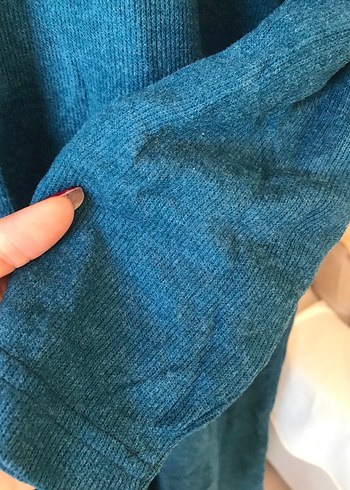 Uzun Kollu Mavi Keten Triko Elbise - Görsel 4