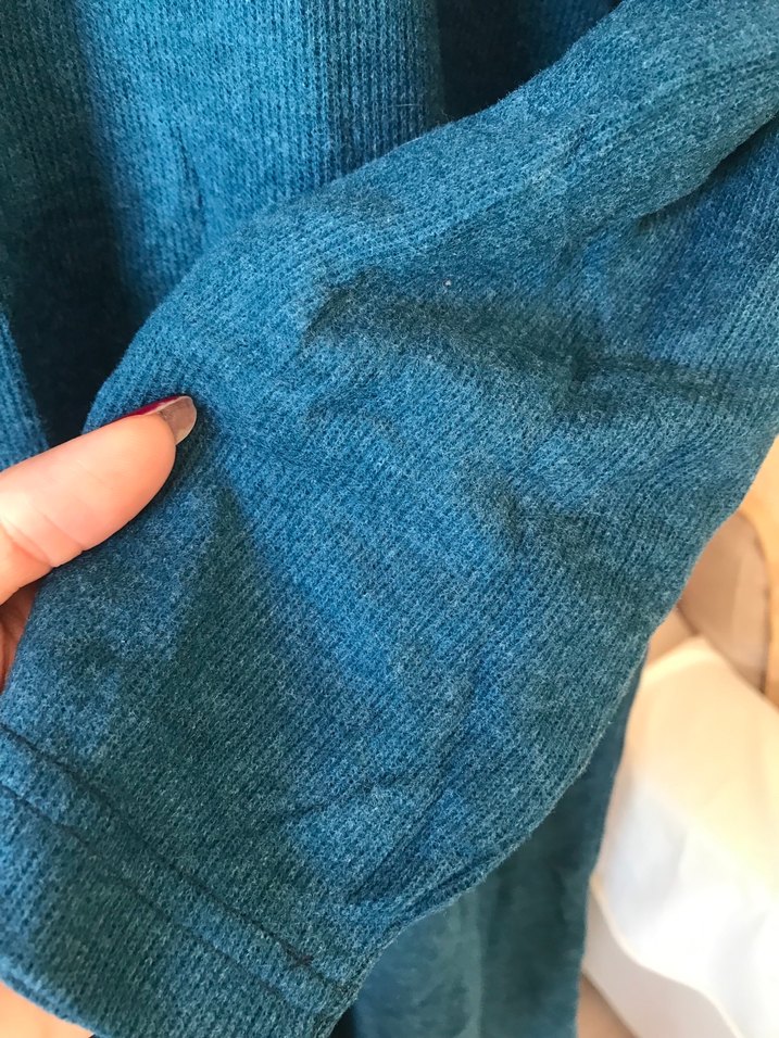 Uzun Kollu Mavi Keten Triko Elbise - Görsel 4